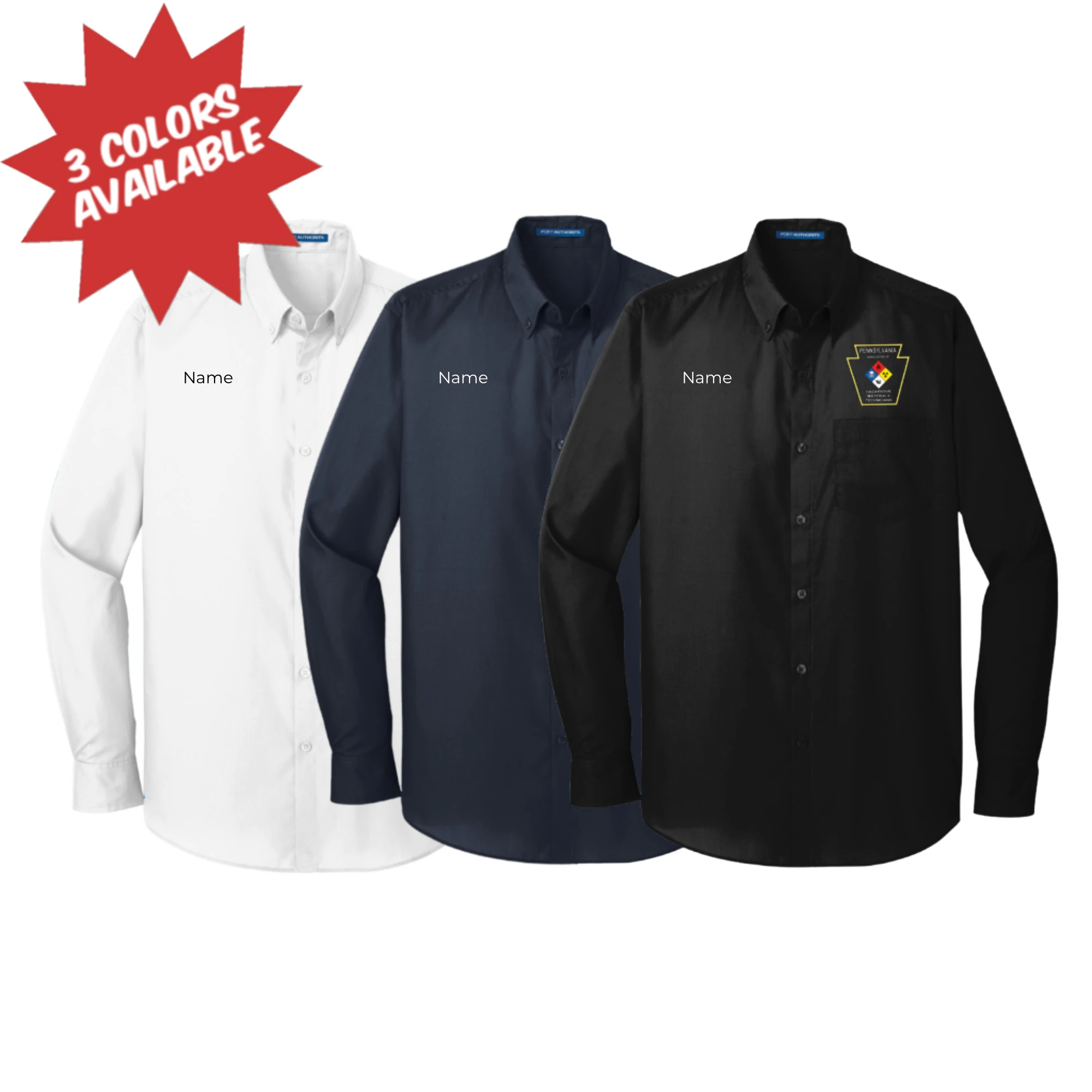 PAHAZ - W100 Port Authority® Long Sleeve Carefree Poplin Shirt With Name