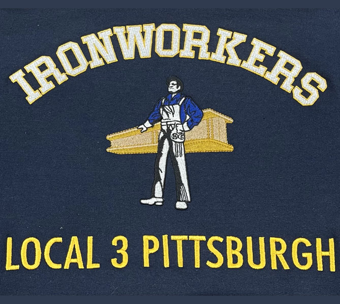 Waterfront Embroidery Sample, Ironworkers Local 3 Pittsburgh