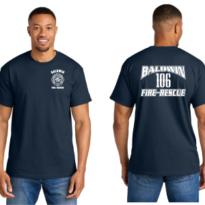 Short Sleeve Dry Blend 50/50 T-Shirt by Gildan 8000 with Left Chest and Full Back - Baldwin 106 Fire Rescue