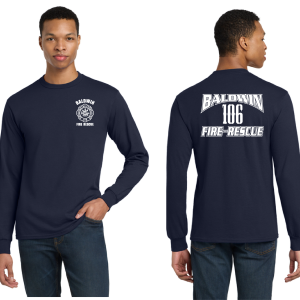 Long Sleeve Dry Blend 50/50 T-shirt by Gildan 8400 with Left Chest and Full Back Ink - Baldwin 106 Fire Rescue